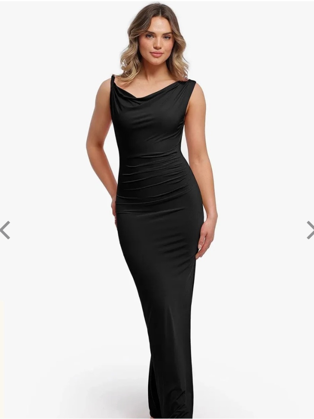 Black Sleeveless Cowl Neck Evening Shapewear Dress